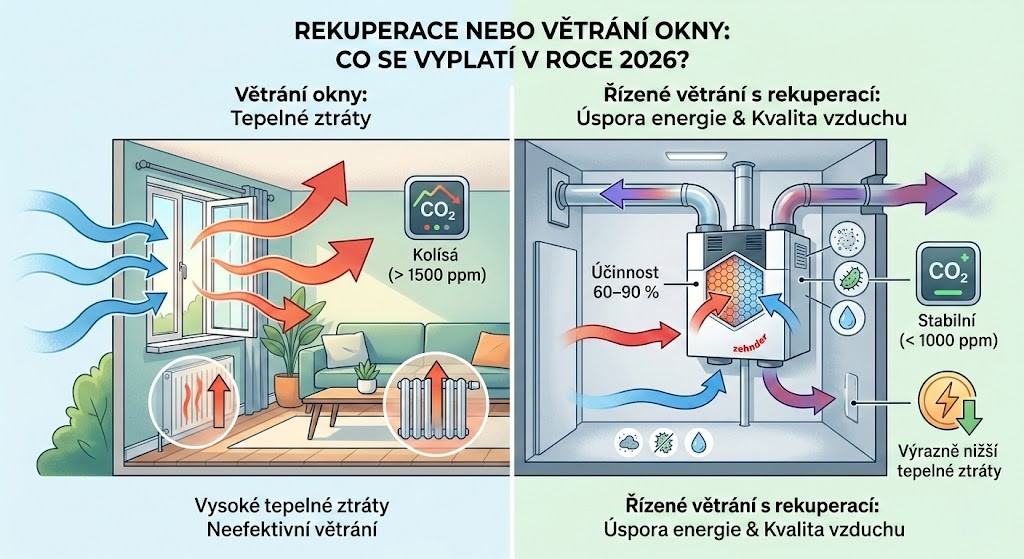 Rekuperace vs. větrání okny